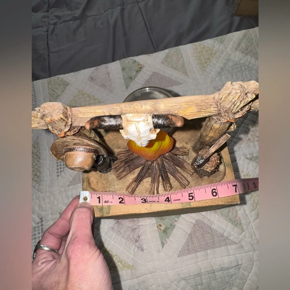 Rustic Western Campfire Tealight Candle Holder Longhorn Skull Cowboy Cabin